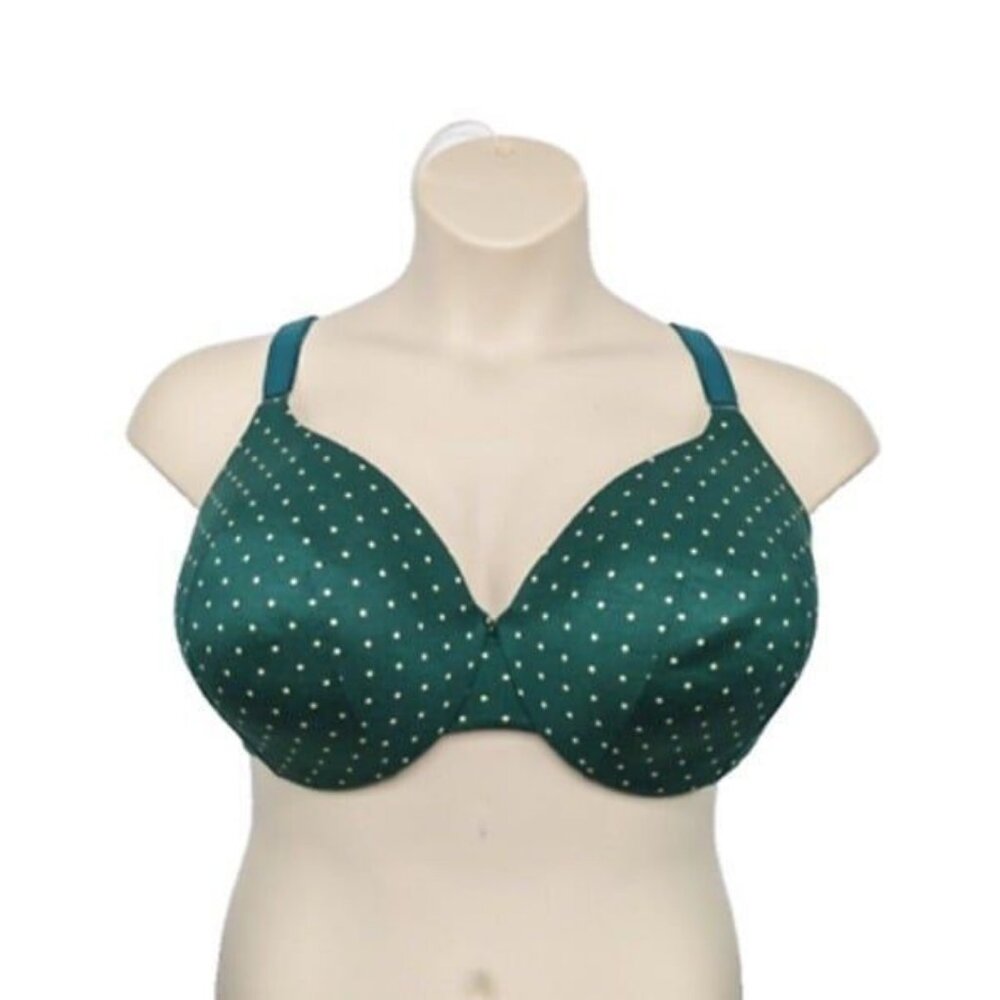 Lane Bryant Cacique Bra lightly Lined Full Cov Green Polka Dot 42DDD